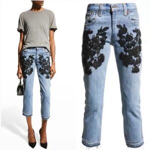 Le Superbe Embellished Frayed Straight Leg Jeans